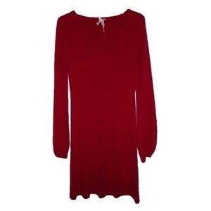 Women's Knitted Red Dress Midi Long Sleeve Size M